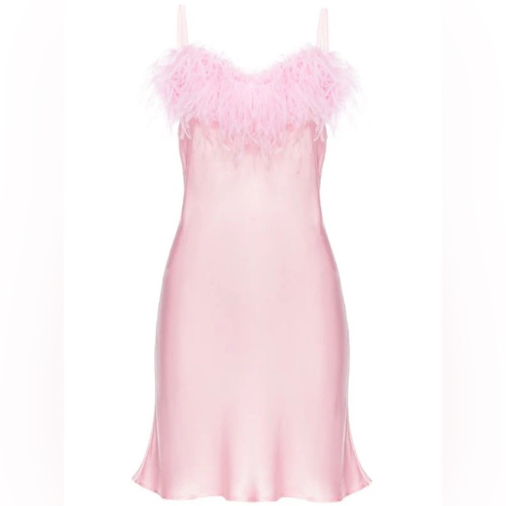 Sleeper Pink Feather-Trimmed Dress